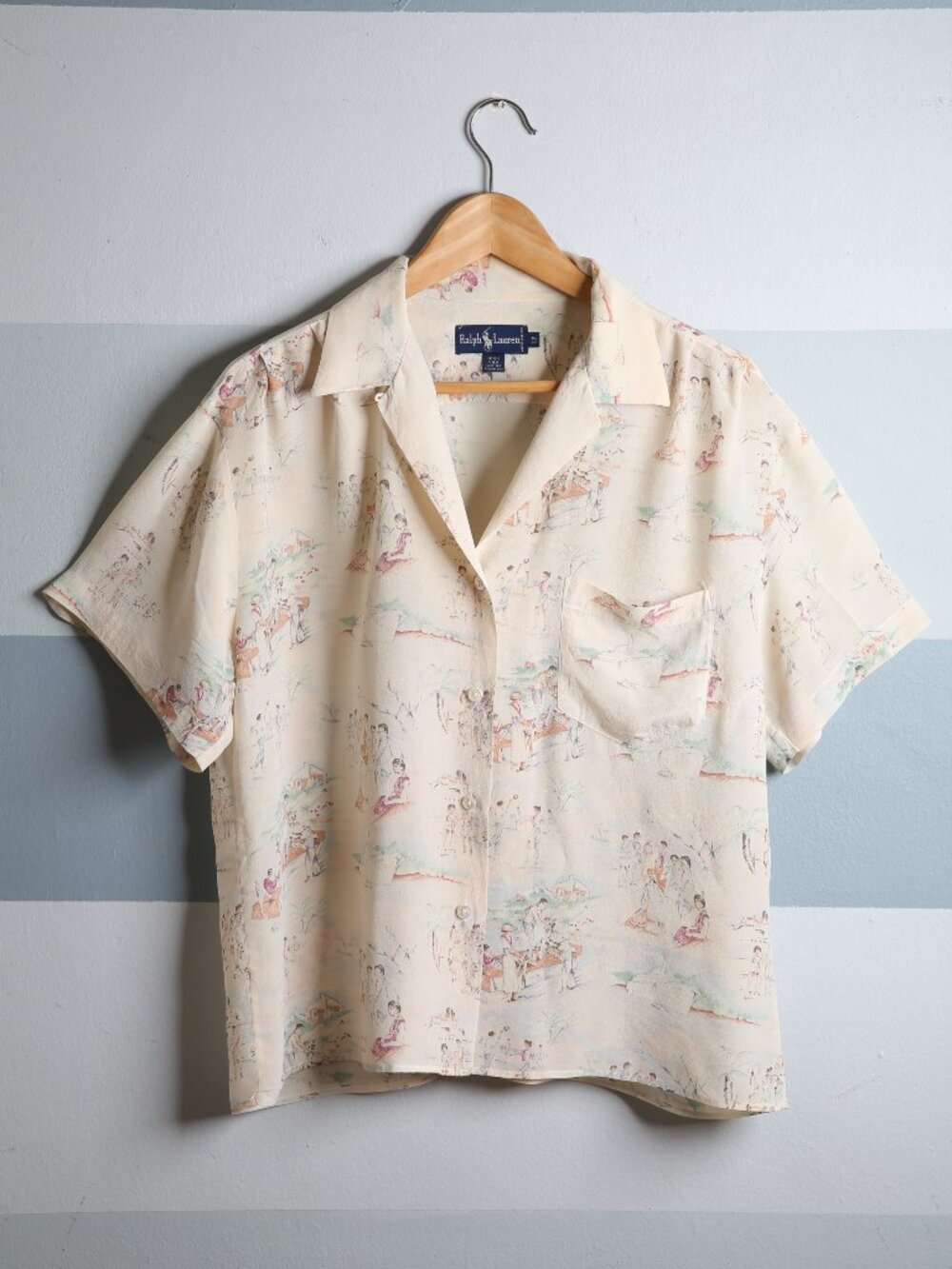 Rare Vintage RALPH LAUREN Silk Camp Shirt Country Club/Resort Life Novelty Print
